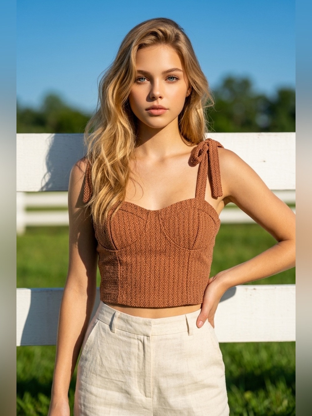 Free People Pink and Brown Tie-Shoulder Bustier Camisole